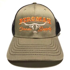 Otto Bergman Farm Supply Trucker Hat Olive Green Black Mesh Snapback Longhorn